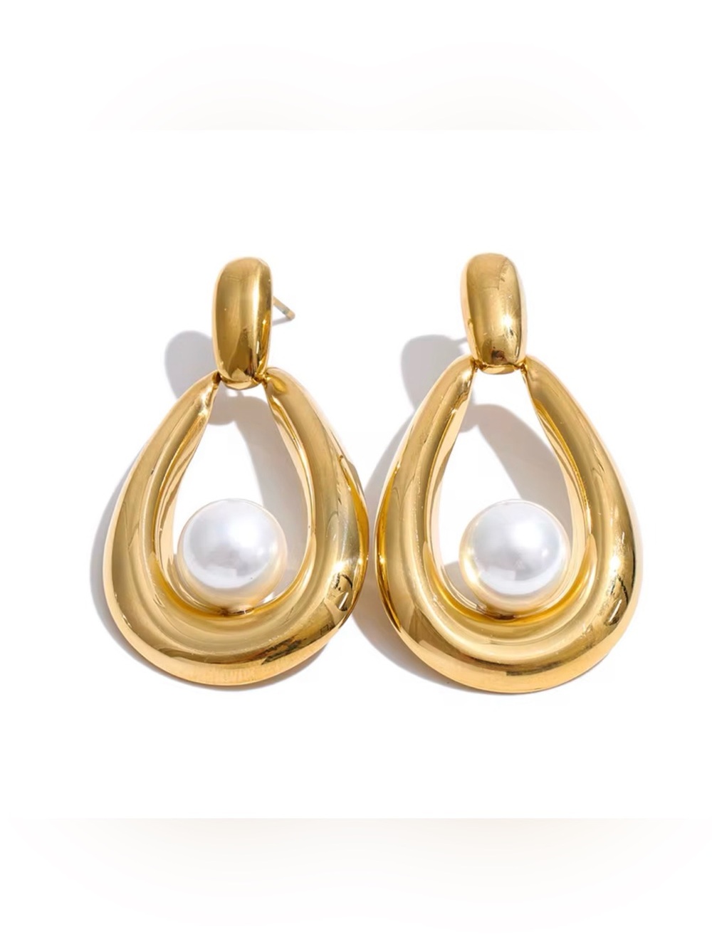 Sara Sotti Gold Teardrop Pearl Statement Earrings